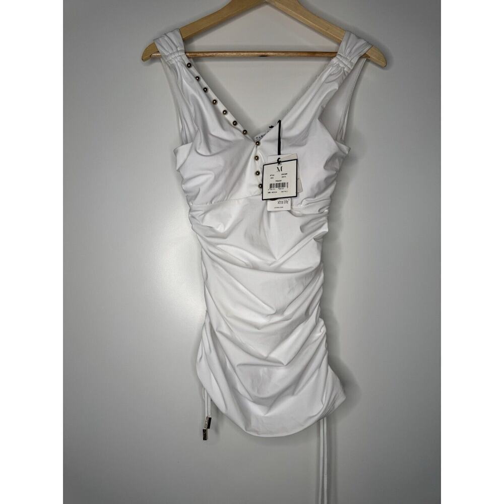 Moeva Womens White TRACEY Plunging Ruched Stretch 1-Piece Swimsuit MEDIUM $411 - Picture 2 of 8